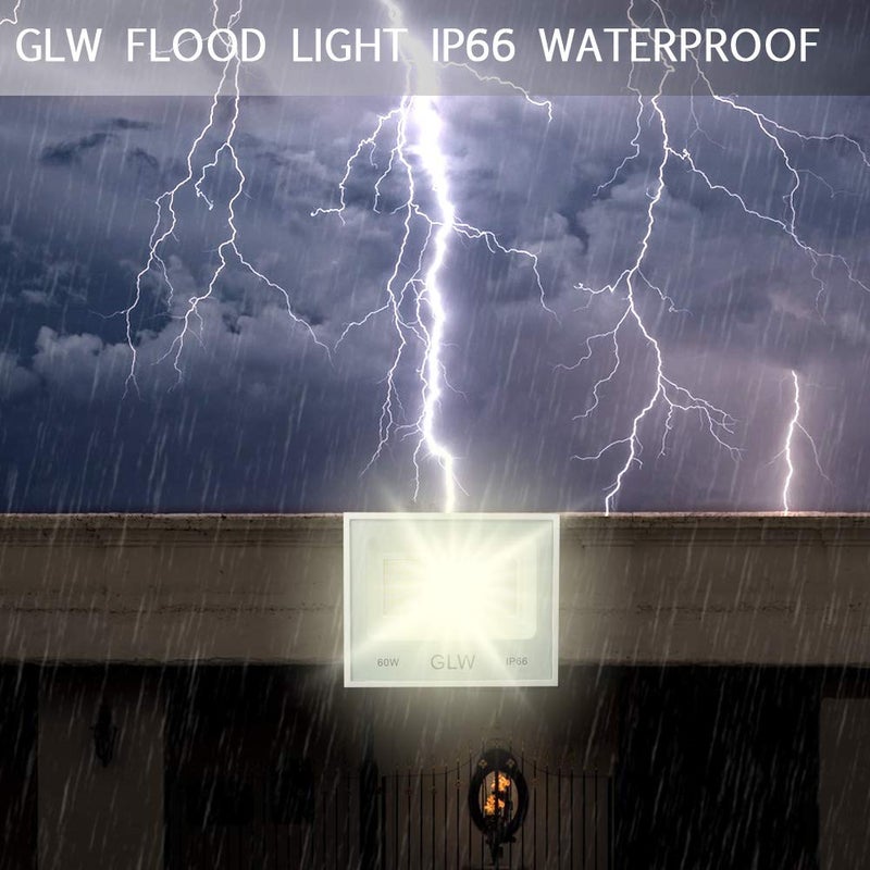 GLW ضوء الفيض GLW 60W خارجي IP66 مقاوم للماء، 6000LM 3000K ضوء LED دافئ للحديقة، الفناء، الممر والمزيد [عبوة 2] - Image 3